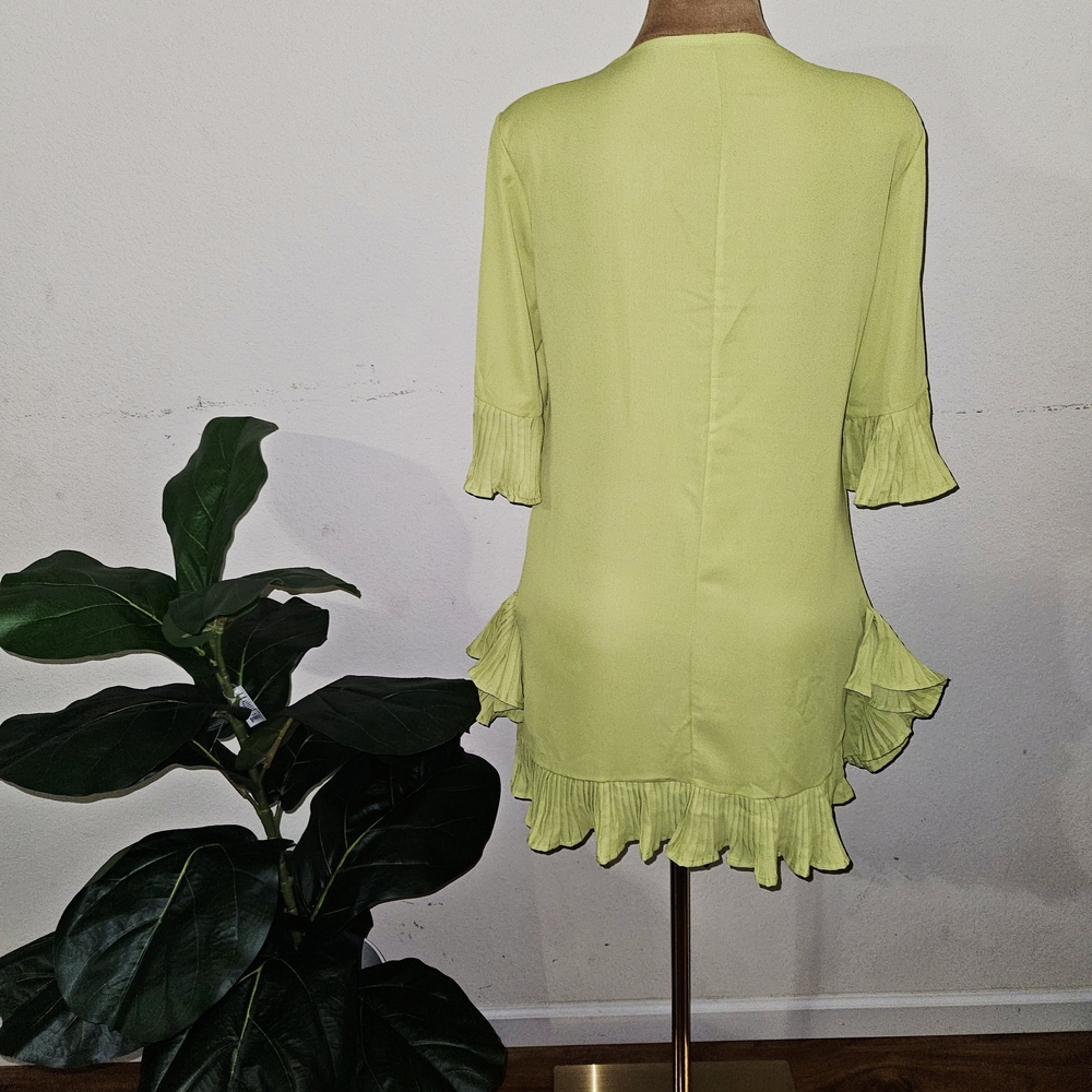 Elegant Lime Green Ruffle Dress - Picture 3 of 5
